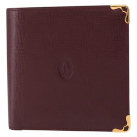 CARTIER Must Line Bifold Wallet Leather Bordeaux Gold Auth bs32096 - 0