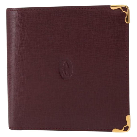 CARTIER Must Line Bifold Wallet Leather Bordeaux Gold Auth bs32096