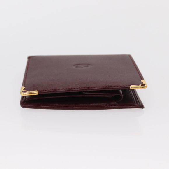 CARTIER Must Line Bifold Wallet Leather Bordeaux Gold Auth bs32096