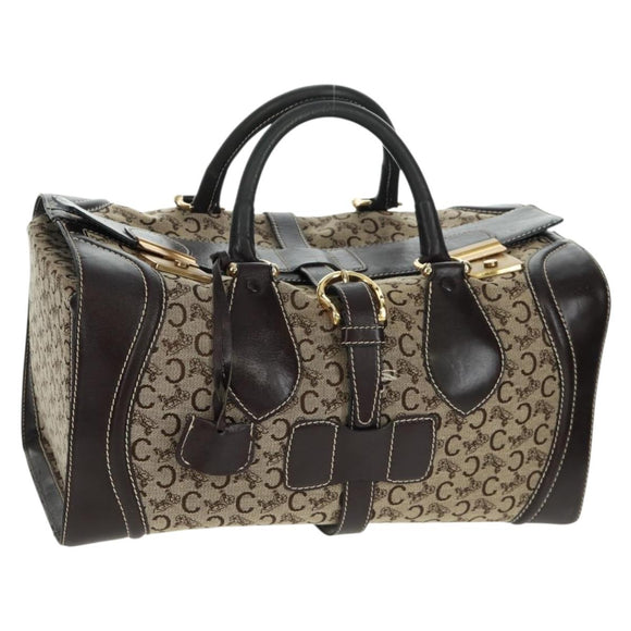 CELINE C Sulky Boston Bag Canvas Brown Gold Auth bs32098