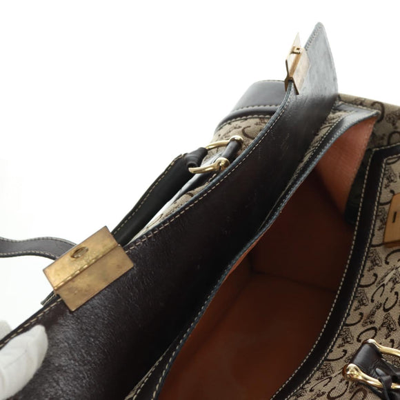 CELINE C Sulky Boston Bag Canvas Brown Gold Auth bs32098