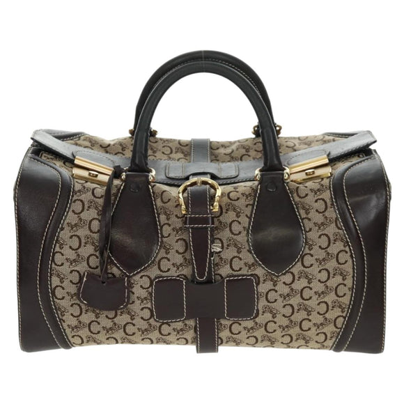 CELINE C Sulky Boston Bag Canvas Brown Gold Auth bs32098