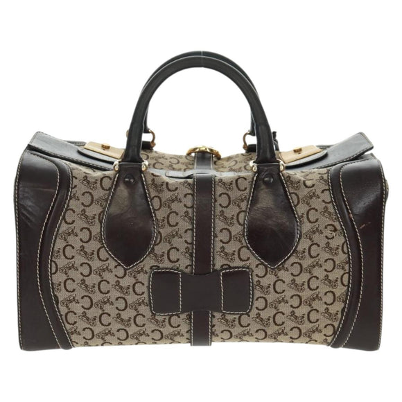CELINE C Sulky Boston Bag Canvas Brown Gold Auth bs32098
