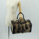 CELINE C Sulky Boston Bag Canvas Brown Gold Auth bs32098-30