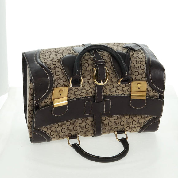 CELINE C Sulky Boston Bag Canvas Brown Gold Auth bs32098