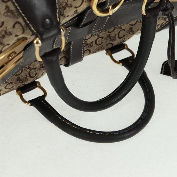 CELINE C Sulky Boston Bag Canvas Brown Gold Auth bs32098