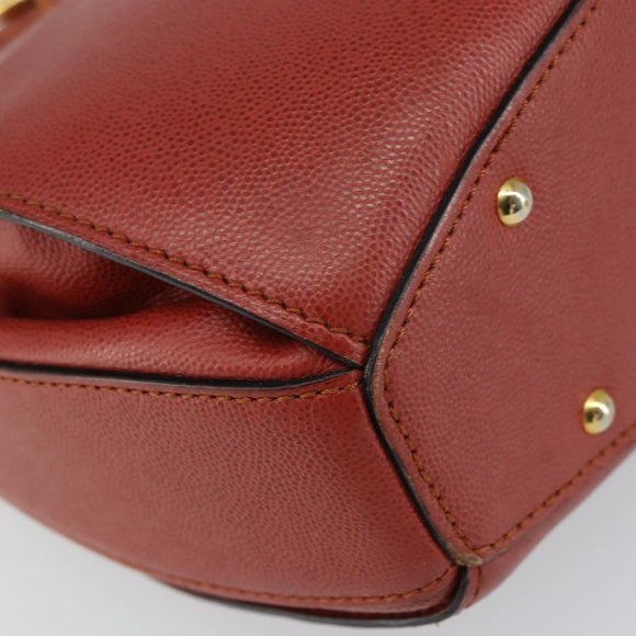 CELINE Hand Bag Leather Red Gold Auth bs32099
