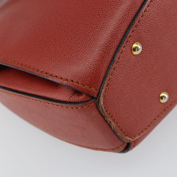 CELINE Hand Bag Leather Red Gold Auth bs32099