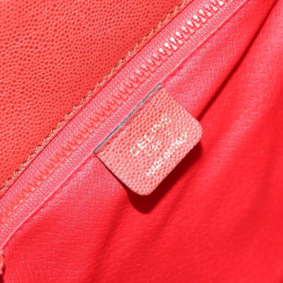 CELINE Hand Bag Leather Red Gold Auth bs32099