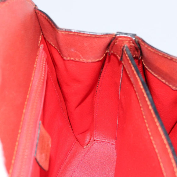 CELINE Hand Bag Leather Red Gold Auth bs32099