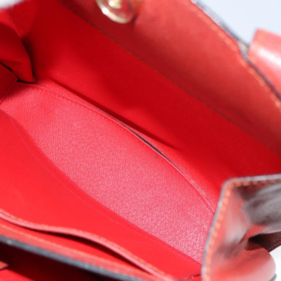 CELINE Hand Bag Leather Red Gold Auth bs32099