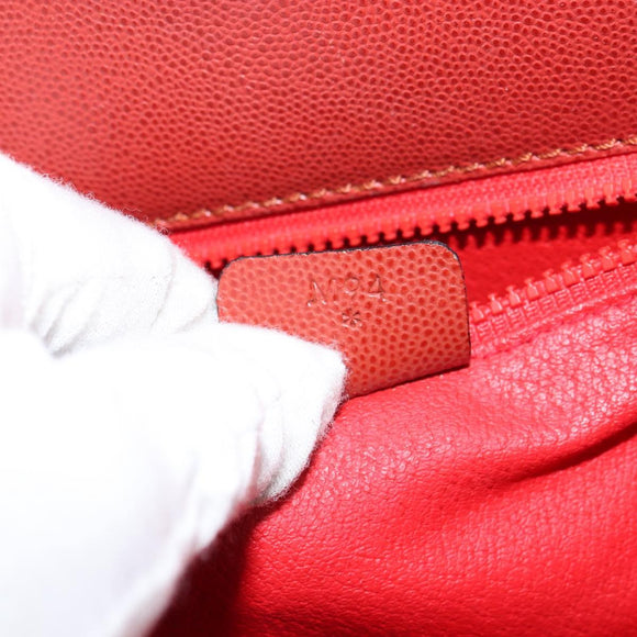 CELINE Hand Bag Leather Red Gold Auth bs32099