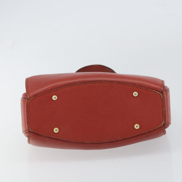 CELINE Hand Bag Leather Red Gold Auth bs32099