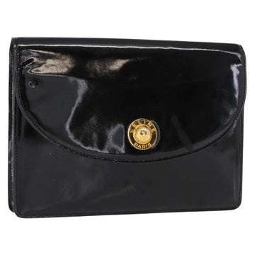CELINE Clutch Bag Enamel Black Gold Auth bs32100