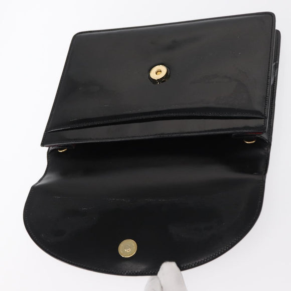 CELINE Clutch Bag Enamel Black Gold Auth bs32100