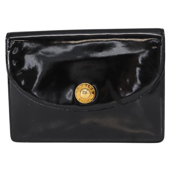 CELINE Clutch Bag Enamel Black Gold Auth bs32100