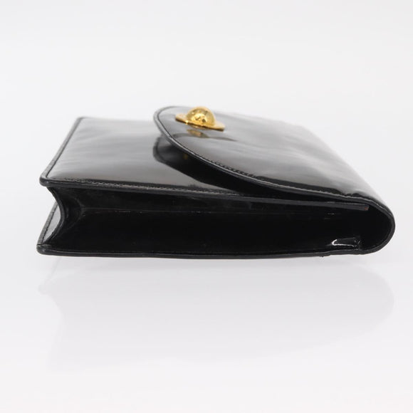 CELINE Clutch Bag Enamel Black Gold Auth bs32100