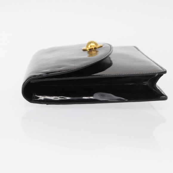 CELINE Clutch Bag Enamel Black Gold Auth bs32100