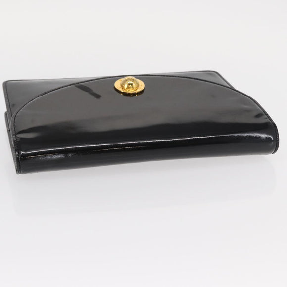 CELINE Clutch Bag Enamel Black Gold Auth bs32100