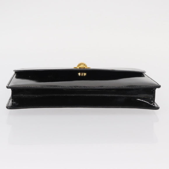 CELINE Clutch Bag Enamel Black Gold Auth bs32100