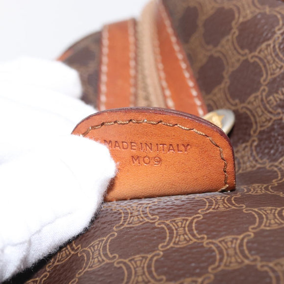 CELINE Macadam Canvas Hand Bag PVC Leather Brown Gold Auth bs32103