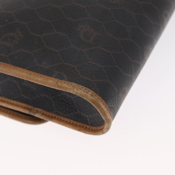 Christian Dior Honeycomb Canvas Chain Shoulder Bag PVC Black Gold Auth bs32105