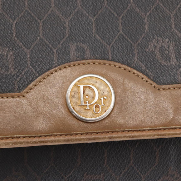 Christian Dior Honeycomb Canvas Chain Shoulder Bag PVC Black Gold Auth bs32105