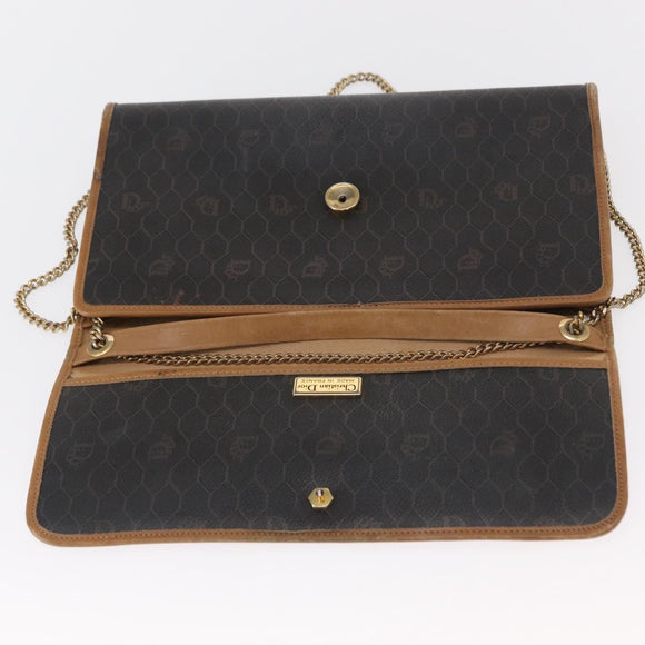 Christian Dior Honeycomb Canvas Chain Shoulder Bag PVC Black Gold Auth bs32105