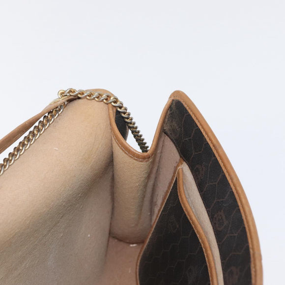 Christian Dior Honeycomb Canvas Chain Shoulder Bag PVC Black Gold Auth bs32105