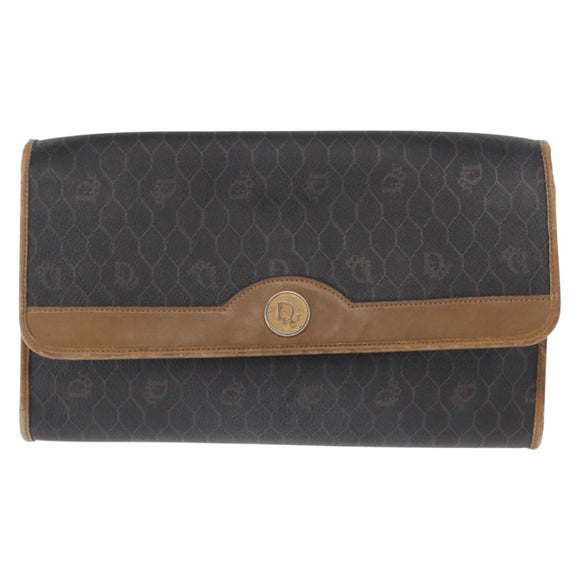 Christian Dior Honeycomb Canvas Chain Shoulder Bag PVC Black Gold Auth bs32105