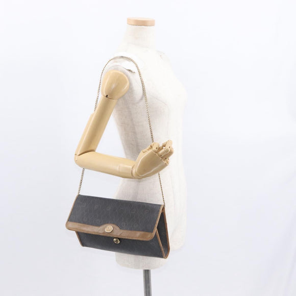 Christian Dior Honeycomb Canvas Chain Shoulder Bag PVC Black Gold Auth bs32105