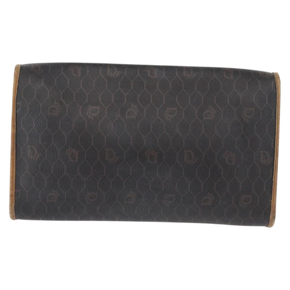 Christian Dior Honeycomb Canvas Chain Shoulder Bag PVC Black Gold Auth bs32105
