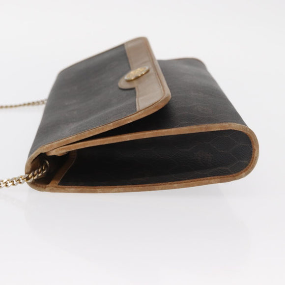 Christian Dior Honeycomb Canvas Chain Shoulder Bag PVC Black Gold Auth bs32105