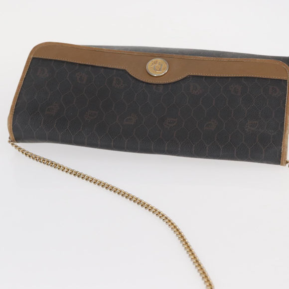 Christian Dior Honeycomb Canvas Chain Shoulder Bag PVC Black Gold Auth bs32105