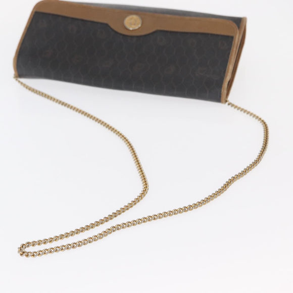 Christian Dior Honeycomb Canvas Chain Shoulder Bag PVC Black Gold Auth bs32105