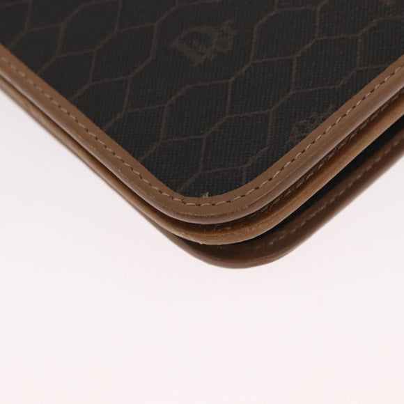 Christian Dior Honeycomb Canvas Chain Shoulder Bag PVC Black Gold Auth bs32106