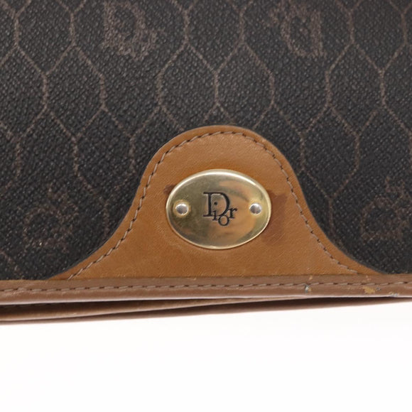 Christian Dior Honeycomb Canvas Chain Shoulder Bag PVC Black Gold Auth bs32106