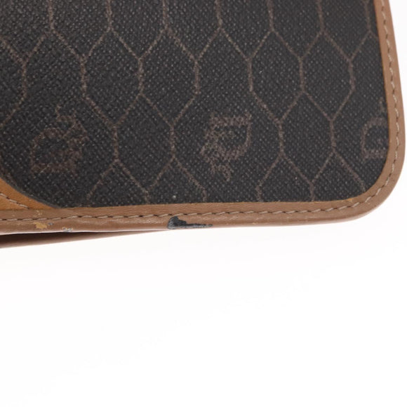 Christian Dior Honeycomb Canvas Chain Shoulder Bag PVC Black Gold Auth bs32106