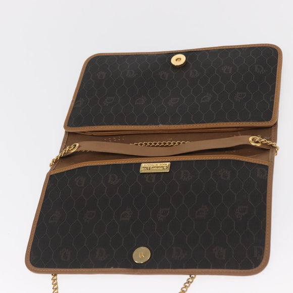 Christian Dior Honeycomb Canvas Chain Shoulder Bag PVC Black Gold Auth bs32106