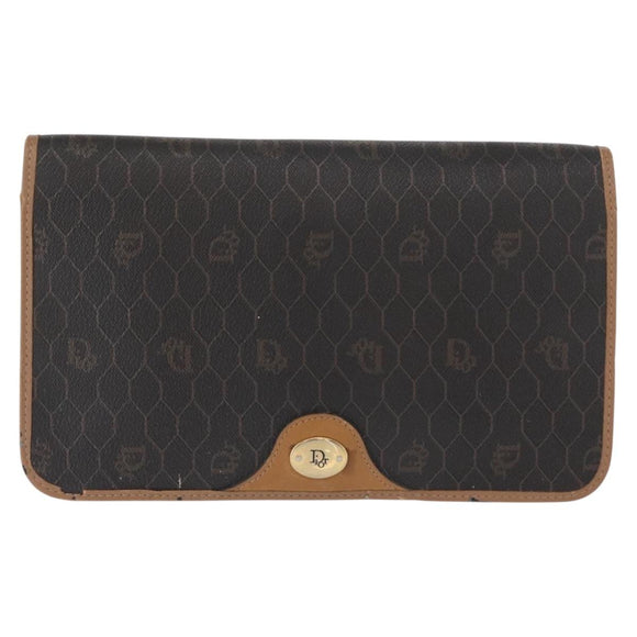 Christian Dior Honeycomb Canvas Chain Shoulder Bag PVC Black Gold Auth bs32106