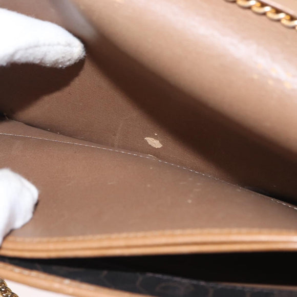 Christian Dior Honeycomb Canvas Chain Shoulder Bag PVC Black Gold Auth bs32106