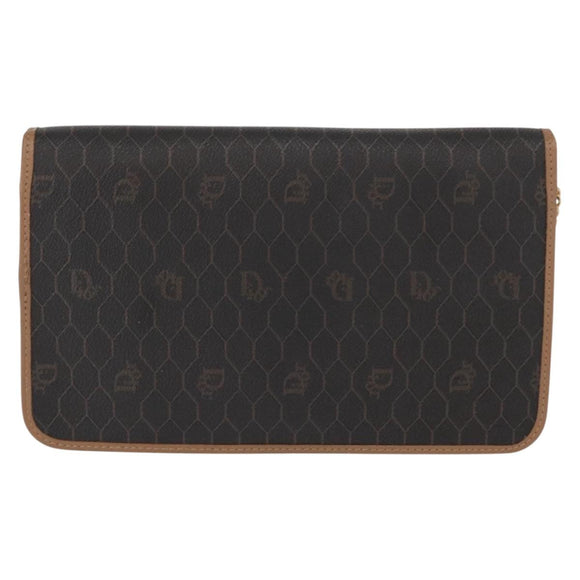 Christian Dior Honeycomb Canvas Chain Shoulder Bag PVC Black Gold Auth bs32106