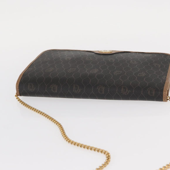 Christian Dior Honeycomb Canvas Chain Shoulder Bag PVC Black Gold Auth bs32106