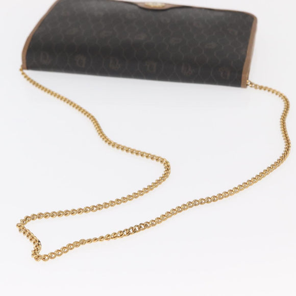 Christian Dior Honeycomb Canvas Chain Shoulder Bag PVC Black Gold Auth bs32106