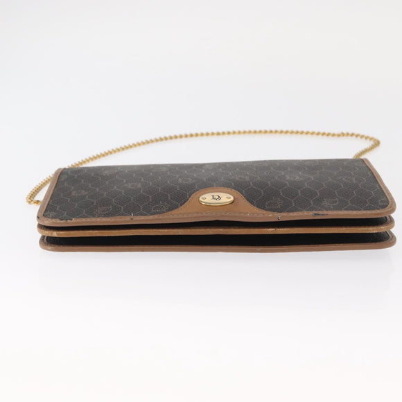 Christian Dior Honeycomb Canvas Chain Shoulder Bag PVC Black Gold Auth bs32106