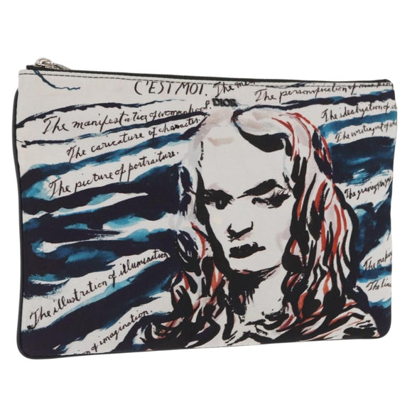 Christian Dior Clutch Bag Nylon RAYMOND PETTIBON Blue Silver Auth bs32109