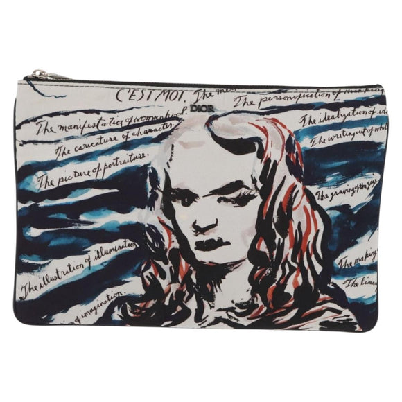 Christian Dior Clutch Bag Nylon RAYMOND PETTIBON Blue Silver Auth bs32109