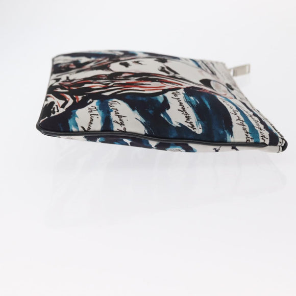 Christian Dior Clutch Bag Nylon RAYMOND PETTIBON Blue Silver Auth bs32109