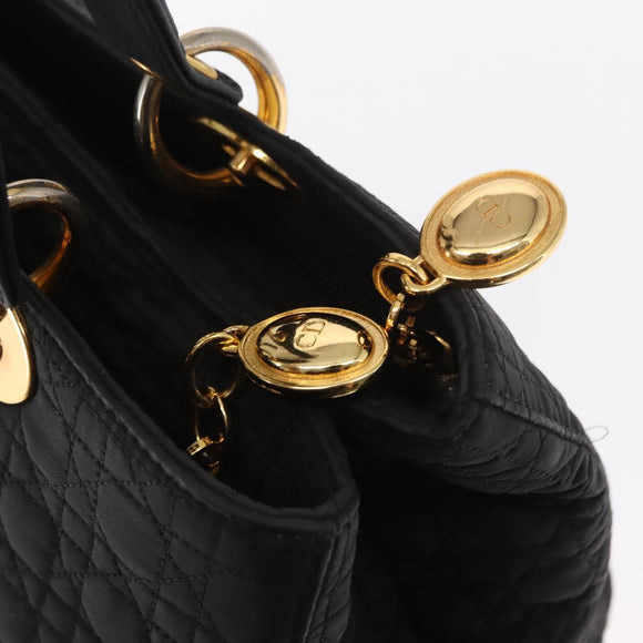 Christian Dior Lady Dior Canage Hand Bag Nylon Black Gold Auth bs32111