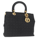 Christian Dior Lady Dior Canage Hand Bag Nylon Black Gold Auth bs32111-1